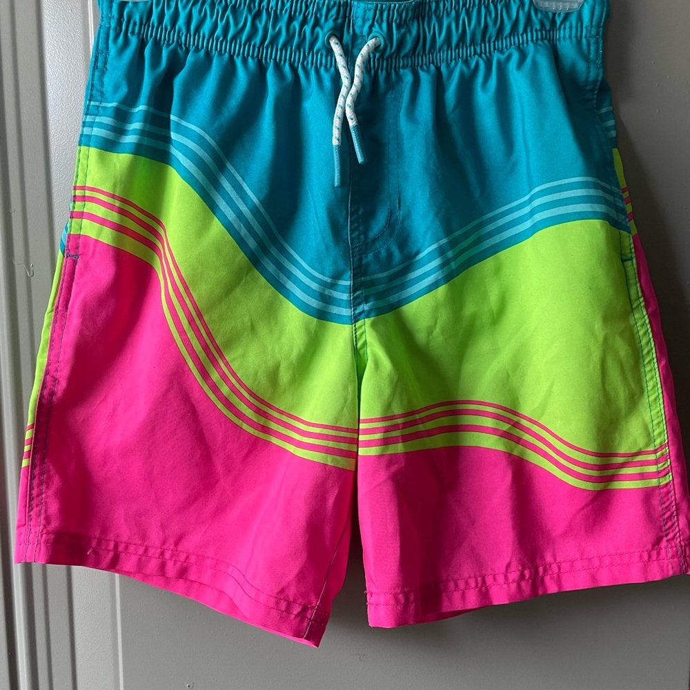 Boys Cat and Jack striped swim trunks. Size large